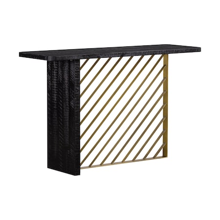 Armen Living Monaco Black Wood Console Table with Antique Brass Accent LCMOCNBL